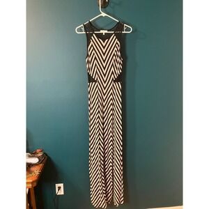 Monteau Los Angeles Maxi Dress Black Cream Chevron Lace Trim + Cut Outs Medium